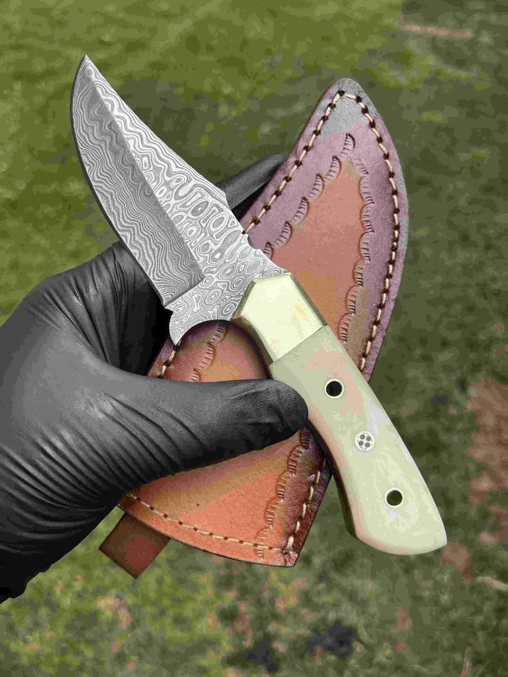 Damascus Hunting Knife with Notch