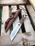 Western Sheath Hunting Knife – 11" D2 Steel Blade with Antler Handle