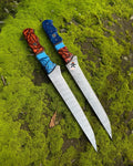 Hand-Forged Damascus Steel Fillet Knife Set – Custom Resin Handles, Ultra-Sharp Blades