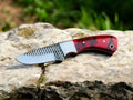 Cowboy Skinning Knife – 6.25" Rasp Tool Steel Blade with Red & Black Resin Handle