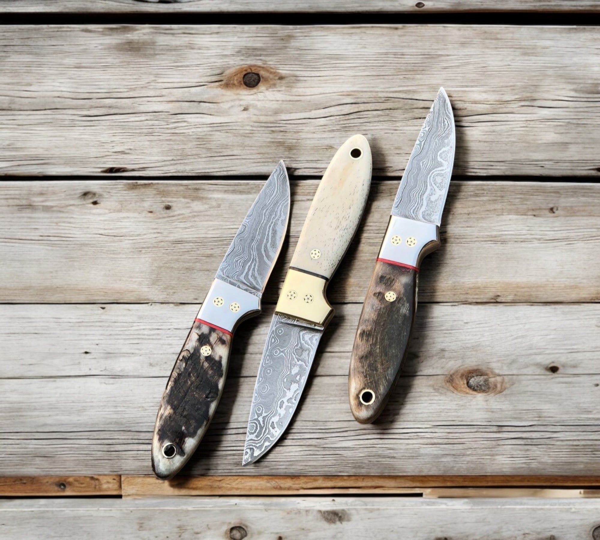 Custom Handmade California Coyote Cowboy Knife | Damascus Blade | 6.25 Inches | Leather Sheath