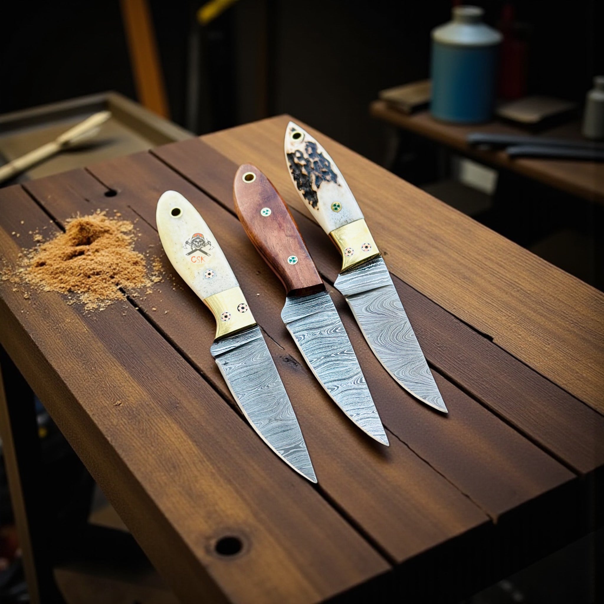 Working Buckaroo Knife Set -3" Damascus Steel Blades