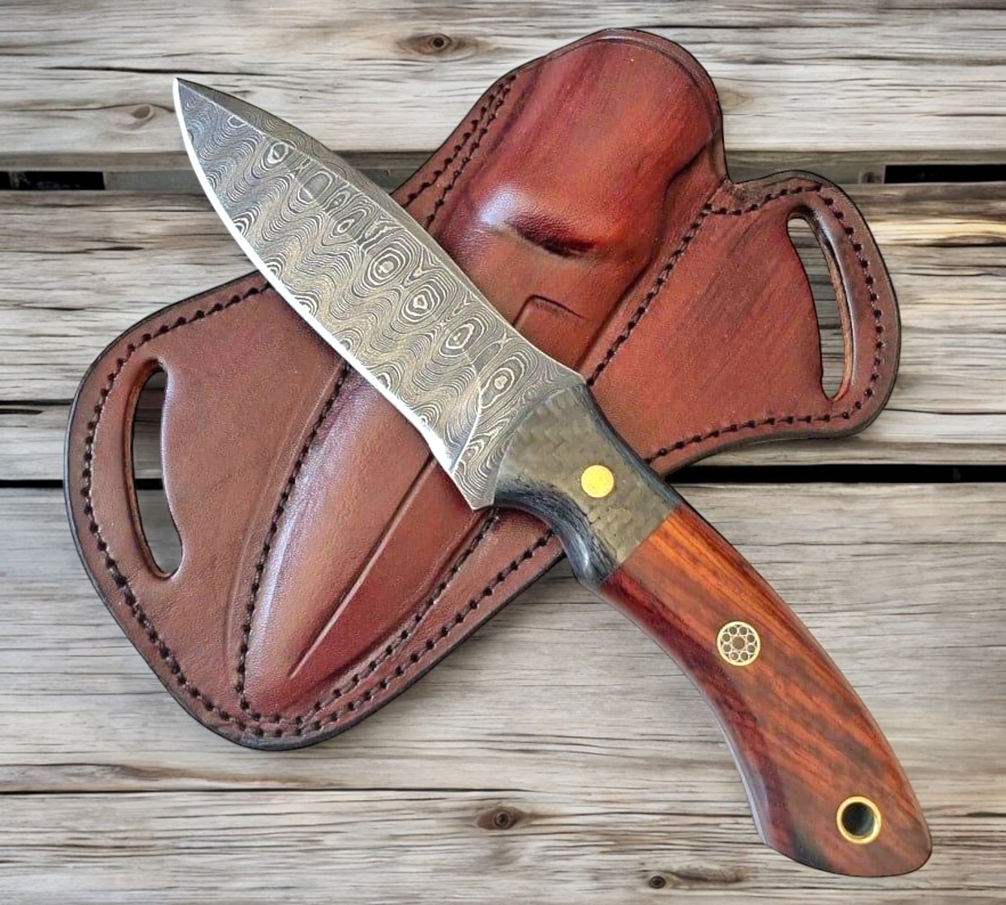 7.75" Inches HAND FORGED Full Tang Damascus Steel Skinning Knife With Leather sheath