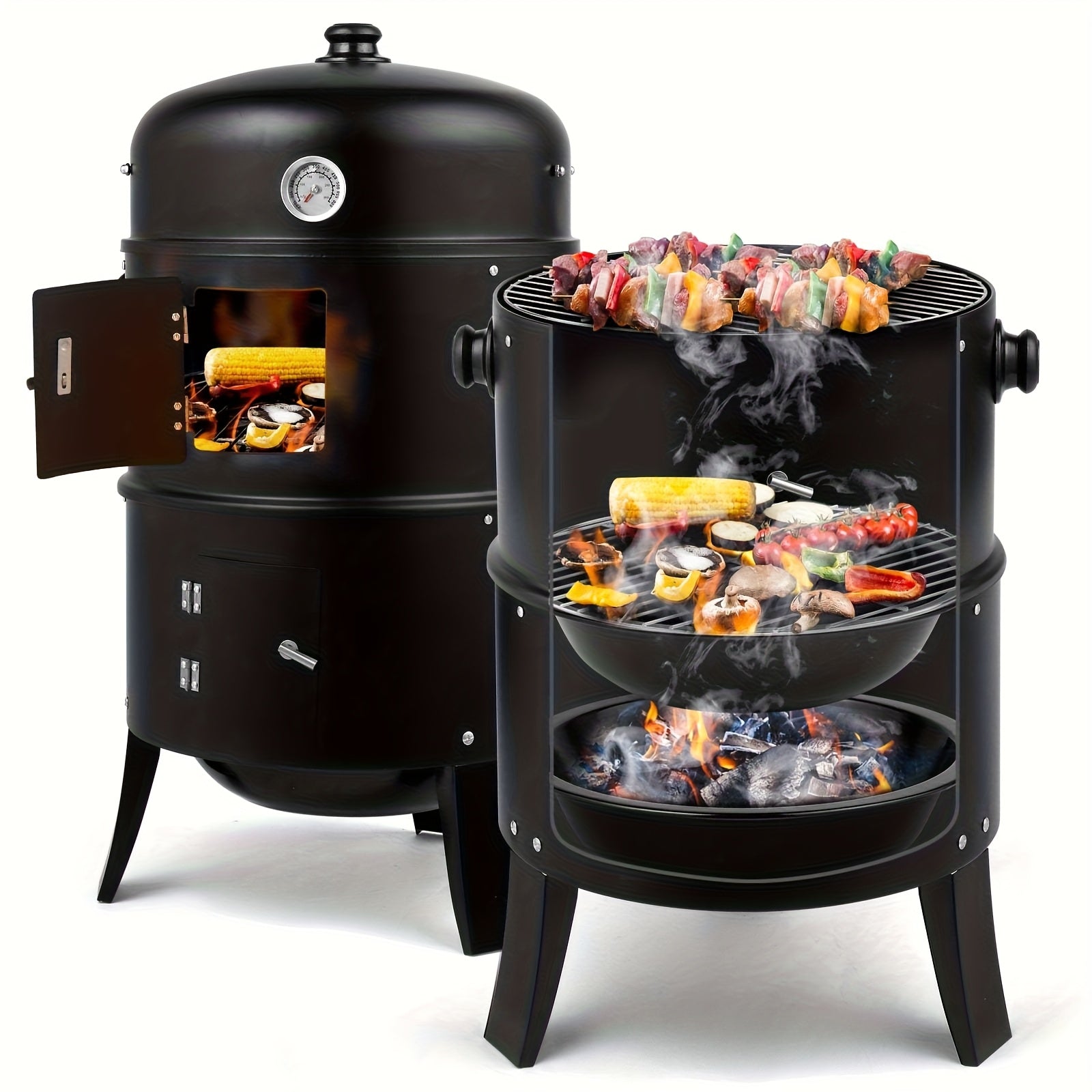 3-in-1 Charcoal Smoker Grill