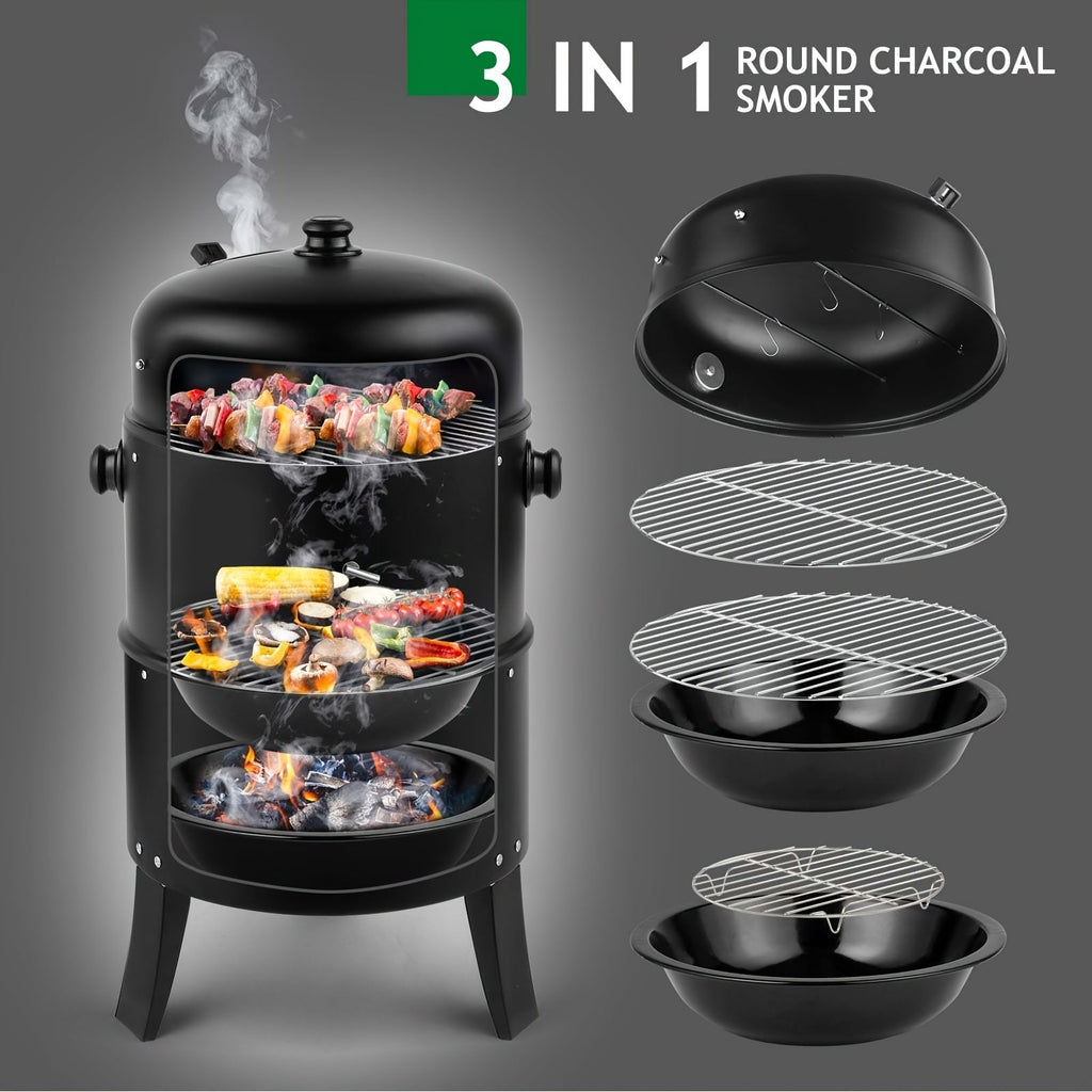 3-in-1 Charcoal Smoker Grill