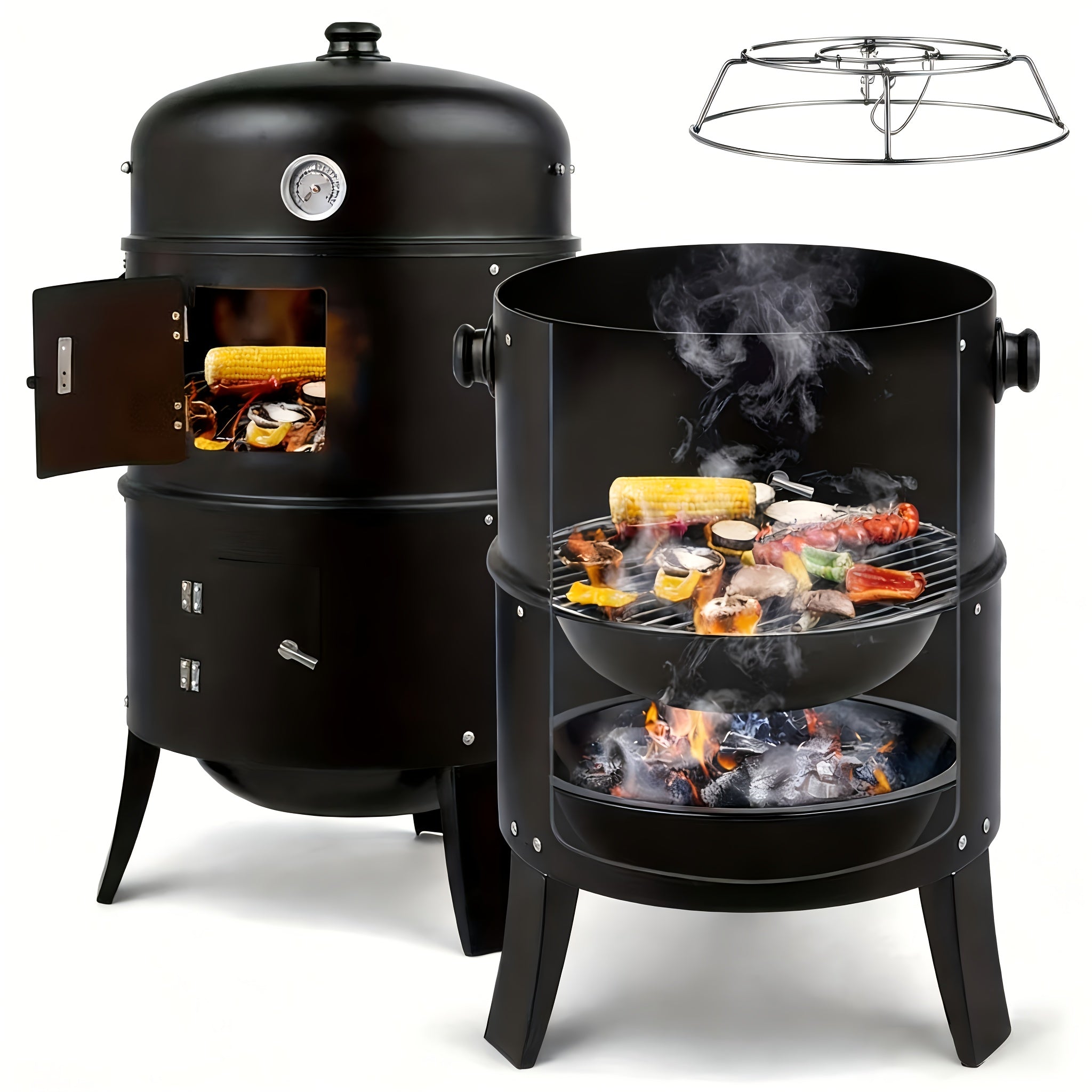 3-in-1 Charcoal Smoker Grill