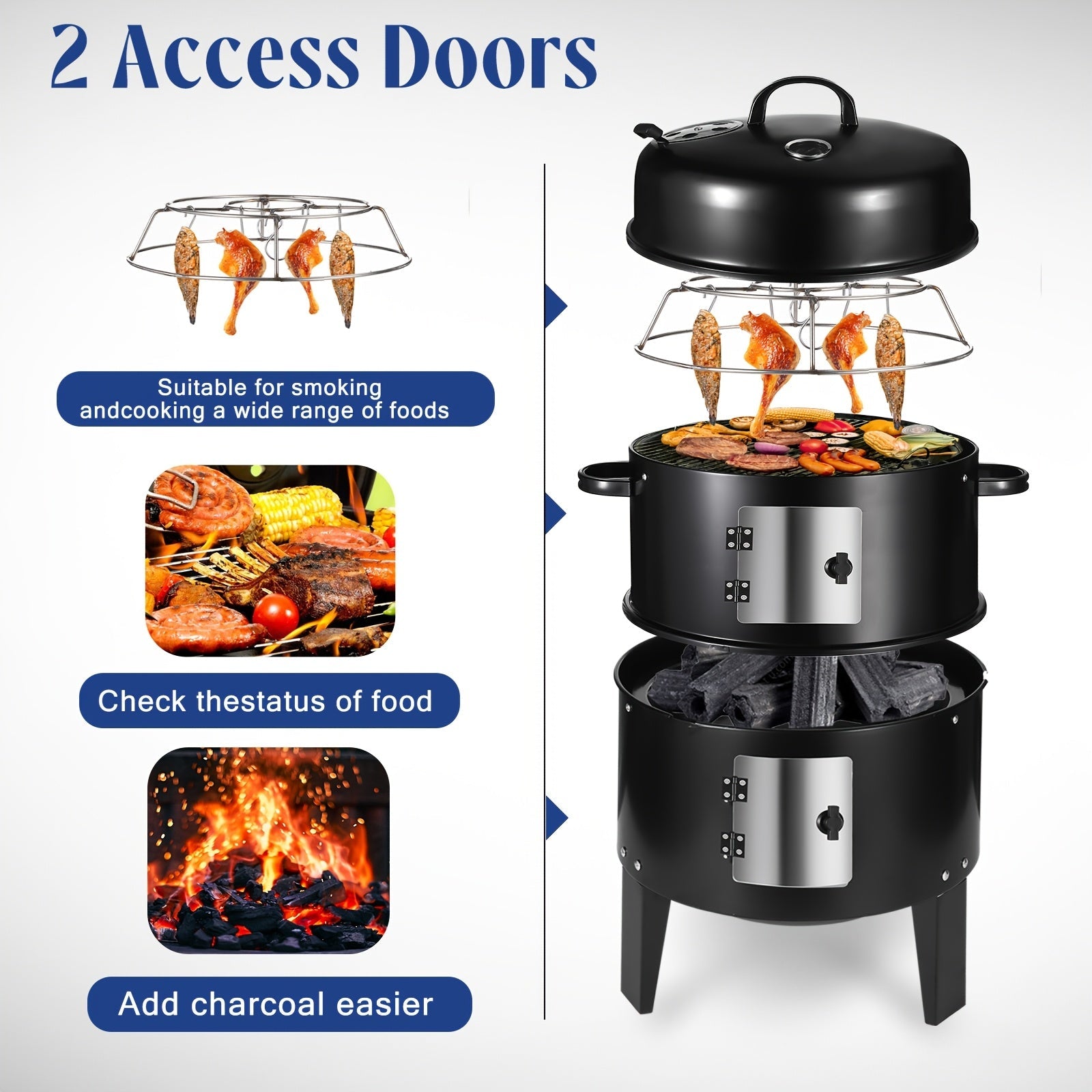 3-in-1 Charcoal Smoker Grill