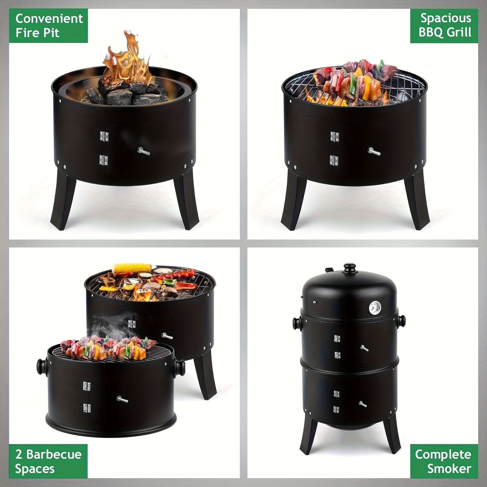 3-in-1 Charcoal Smoker Grill