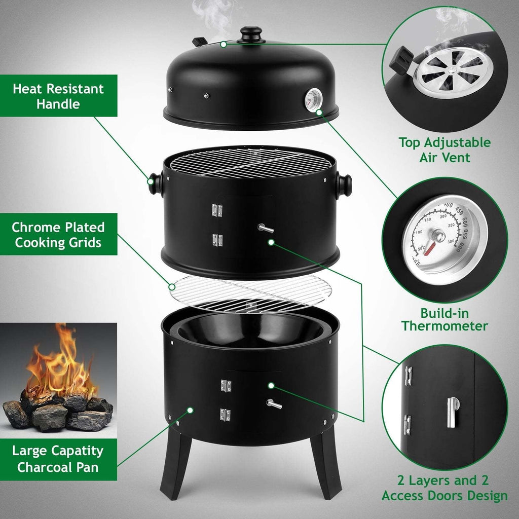3-in-1 Charcoal Smoker Grill