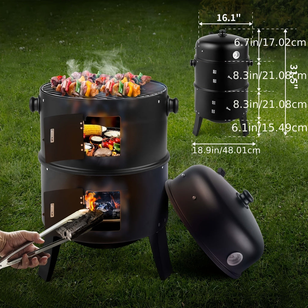 3-in-1 Charcoal Smoker Grill