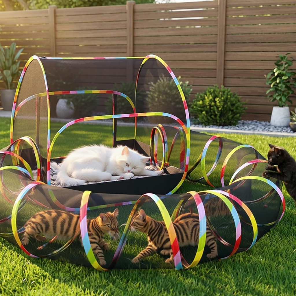 Outdoor Cat Enclosure with 134" Tunnel, XL Pop-Up Cat Tent & Playpen