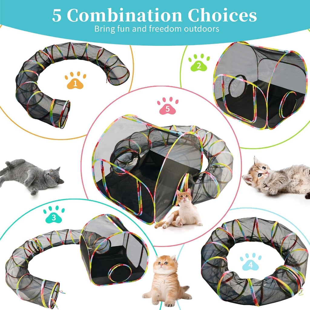 Outdoor Cat Enclosure with 134" Tunnel, XL Pop-Up Cat Tent & Playpen