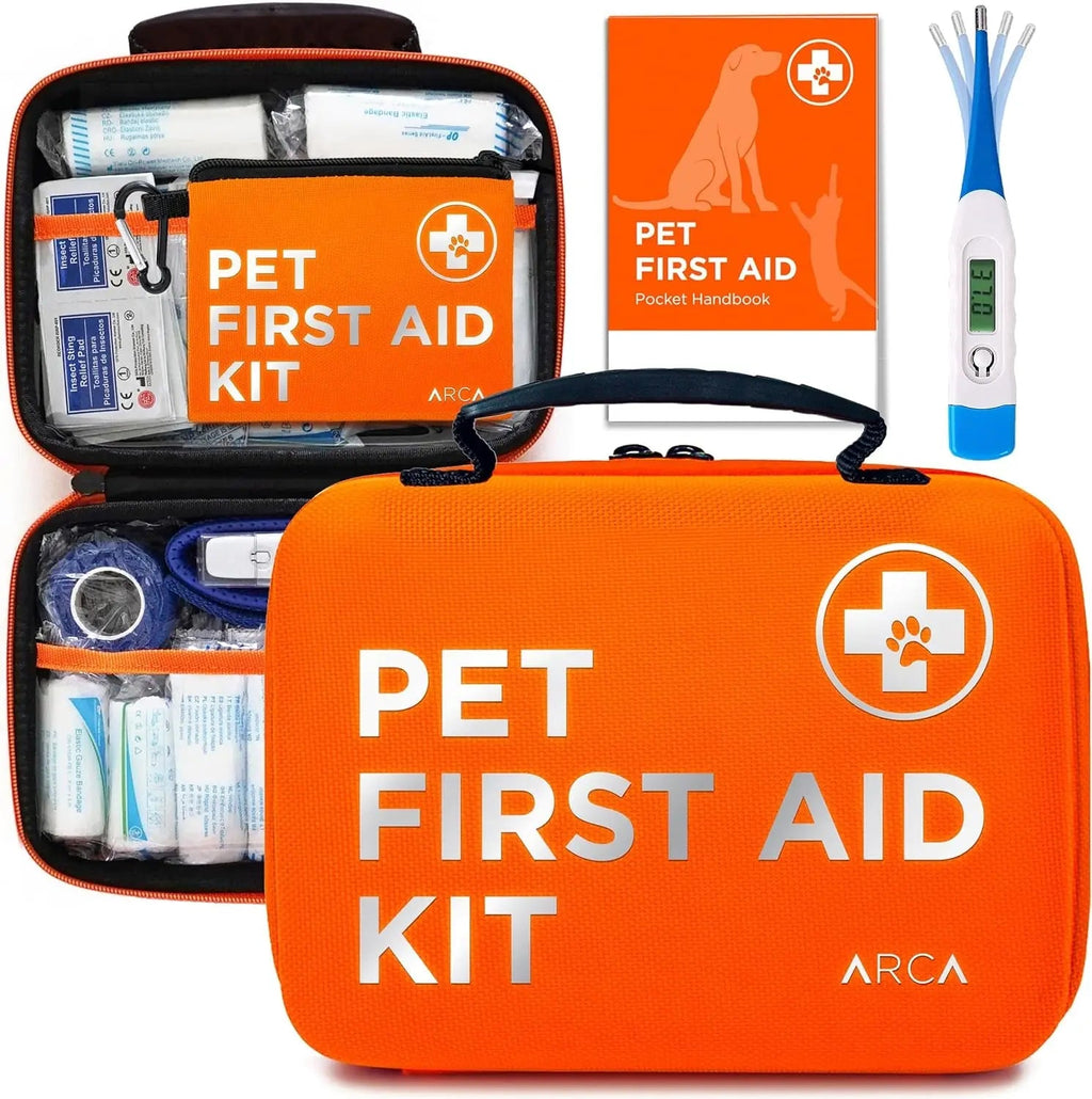 Pet First Aid Kit for Dogs & Cats with Thermometer, Tick Remover & Manual