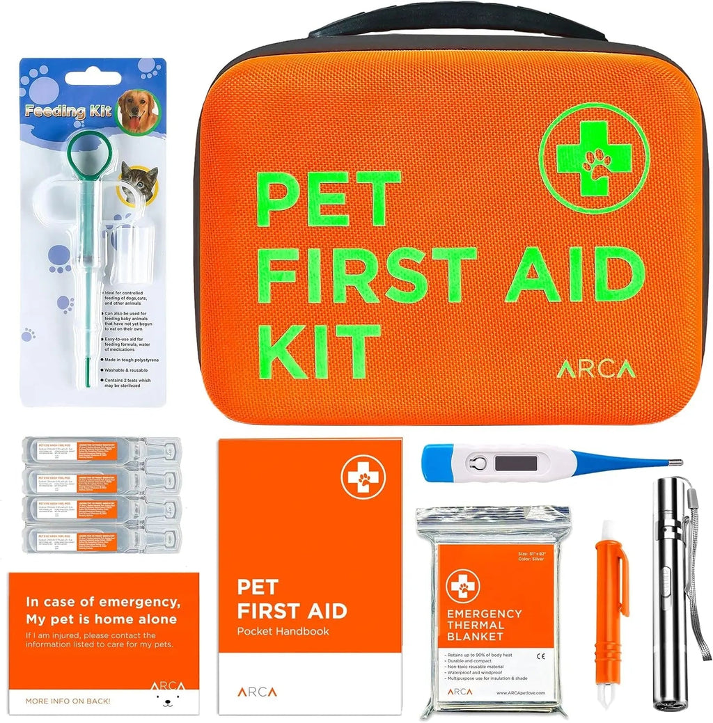 Pet First Aid Kit for Dogs & Cats with Thermometer, Tick Remover & Manual