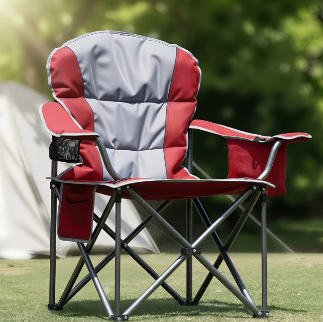 500 lbs Heavy Duty Folding Camping Chair w/ Cup Holder & Cooler Bag | Portable Outdoor Beach Seat