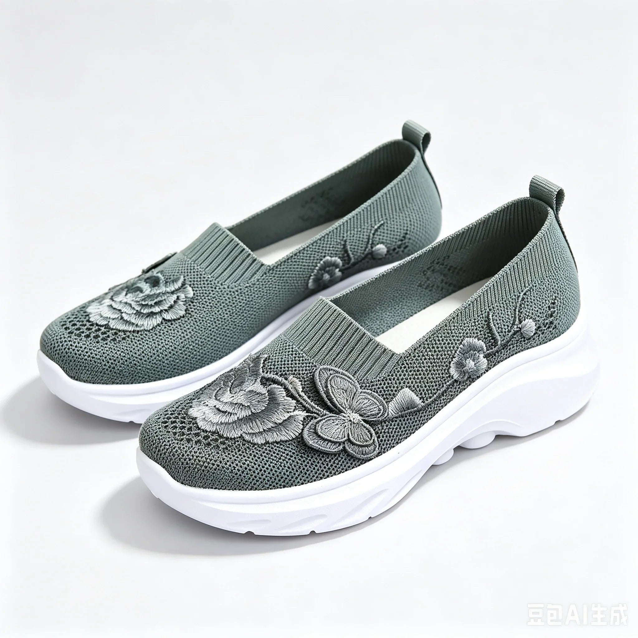 2026 Summer Women Breathable Knit Floral Embroidery Platform Loafers Slip On Walking Shoes Lightweight Soft Cushion Insole Anti Slip Wedge Sole Comfort Casual Daily Outdoor Travel Nurse Footwear Black Khaki Green Multiple Siz