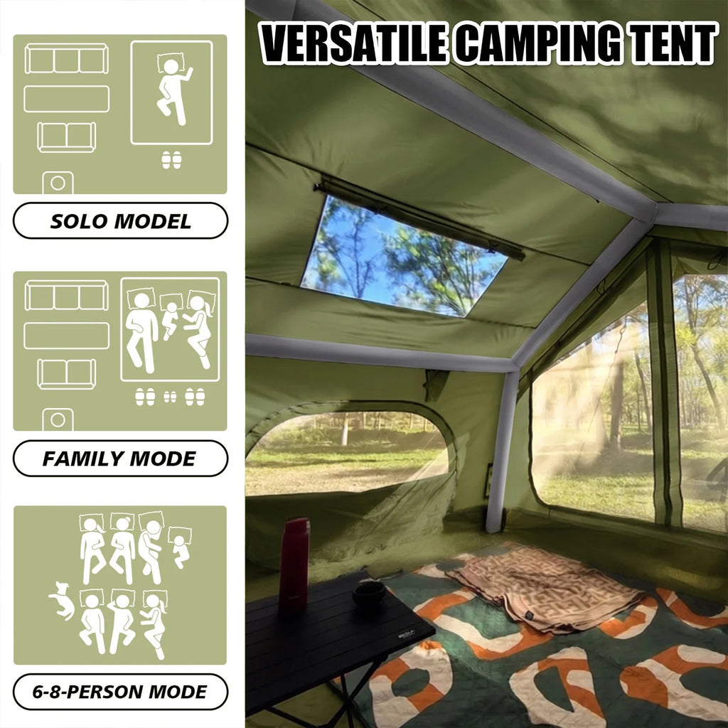 12'x10'Inflatable Camping Tent with Rainfly/Canopy for 4-6 Person,4 Season Blow up Tent with Pump Waterproof Easy Setup Air Tent