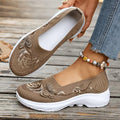 2026 Summer Women Breathable Knit Floral Embroidery Platform Loafers Slip On Walking Shoes Lightweight Soft Cushion Insole Anti Slip Wedge Sole Comfort Casual Daily Outdoor Travel Nurse Footwear Black Khaki Green Multiple Siz