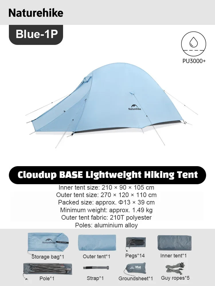 Naturehike CloudUp Base Tent 1/2 Person Ultralight Trekking Tent Outdoor Camping Hiking Portable Pink/Blue Color Tents 2026 New