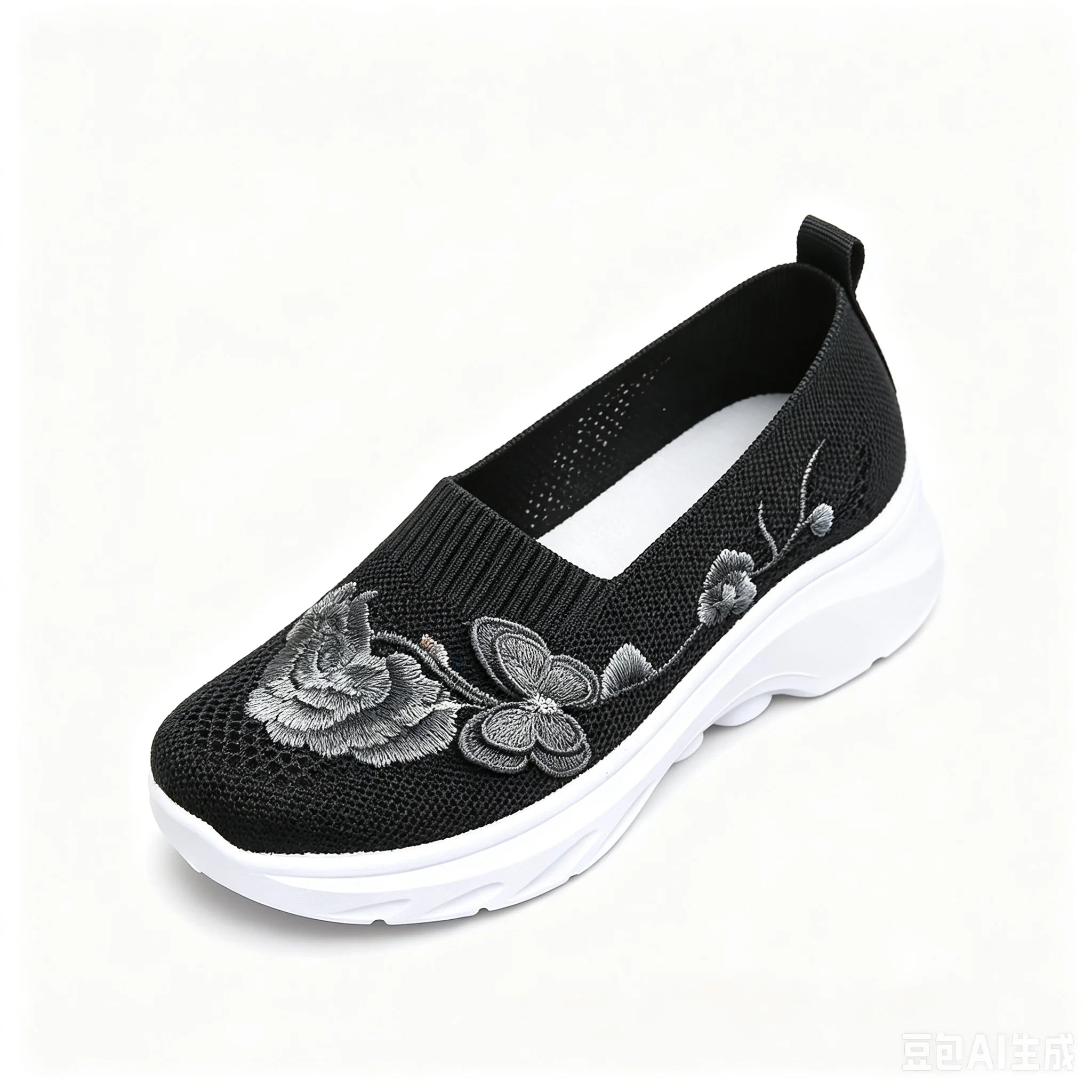 2026 Summer Women Breathable Knit Floral Embroidery Platform Loafers Slip On Walking Shoes Lightweight Soft Cushion Insole Anti Slip Wedge Sole Comfort Casual Daily Outdoor Travel Nurse Footwear Black Khaki Green Multiple Siz