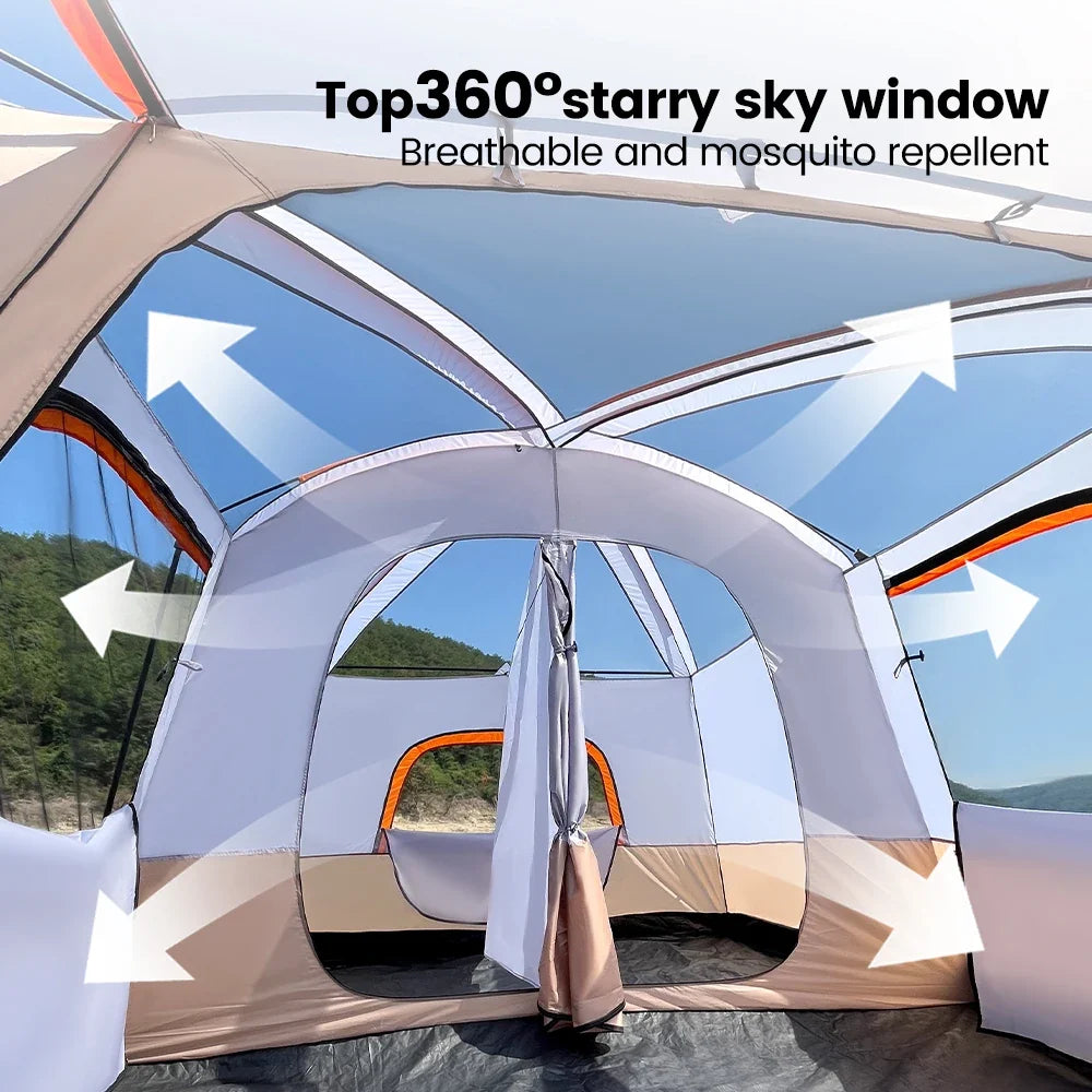 Outdoor Camping Family Tent 3-12 Person Double Layers Oversize 2 Rooms Thickened Rainproof Outdoor Family Camp Tour Equipment