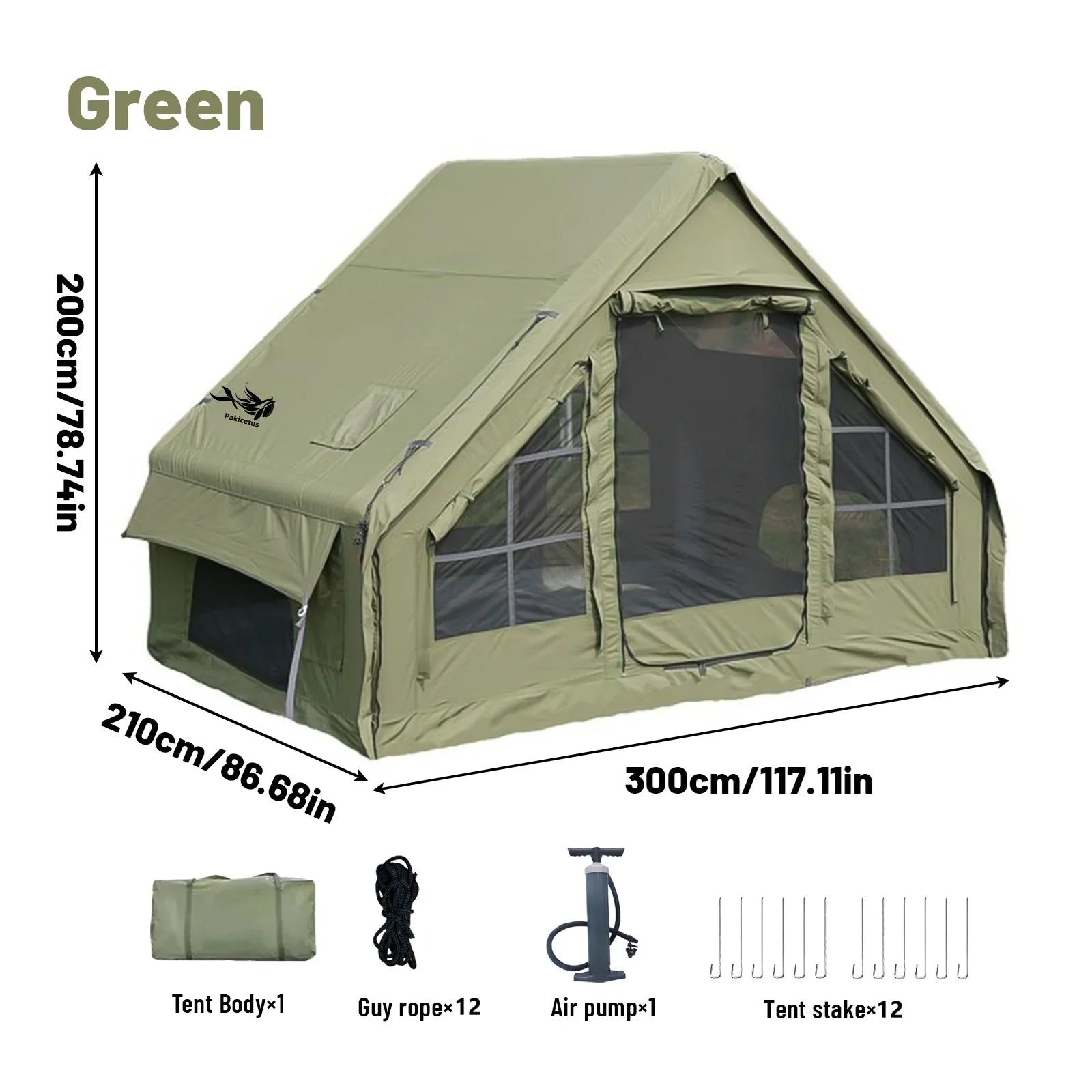 PAKICETUS Inflatable Camping Tent 4-8 People with Windows Portable Water-Resistant Camping Tent
