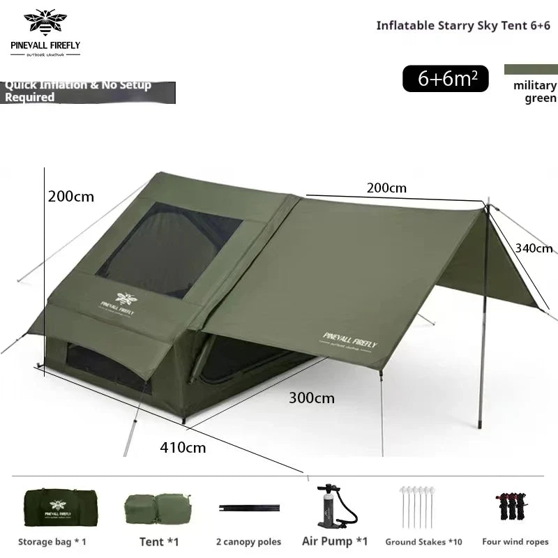 King-Size Inflatable Family Camping Tent for 3 to 6 People with Premium Weatherproofing and Spacious Interior with Large Skyligh