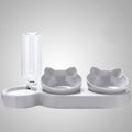 Three In One Cat Feeding Station, Durable Plastic Food And Water Bowls, Cute Cat Ear Design, Suitable For Two Cats To Eat
