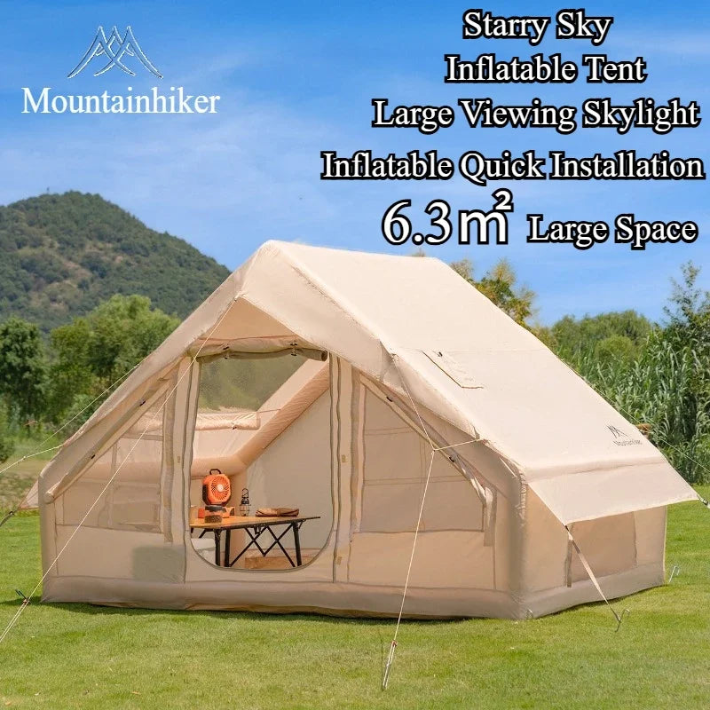 MOUNTAINHIKER 6.3㎡ Outdoor Inflatable Tent Quick Setup Camping Tent 3/4P Overnight Rainproof Picnic Large Thickened Cabin Family
