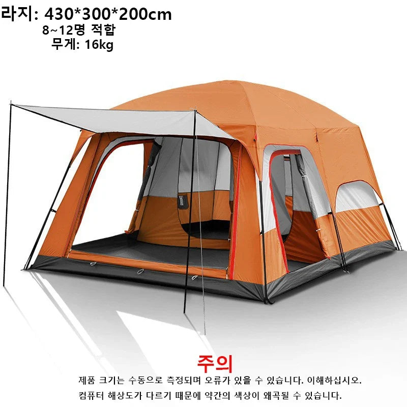 Outdoor Camping Family Tent 3-12 Person Double Layers Oversize 2 Rooms Thickened Rainproof Outdoor Family Camp Tour Equipment