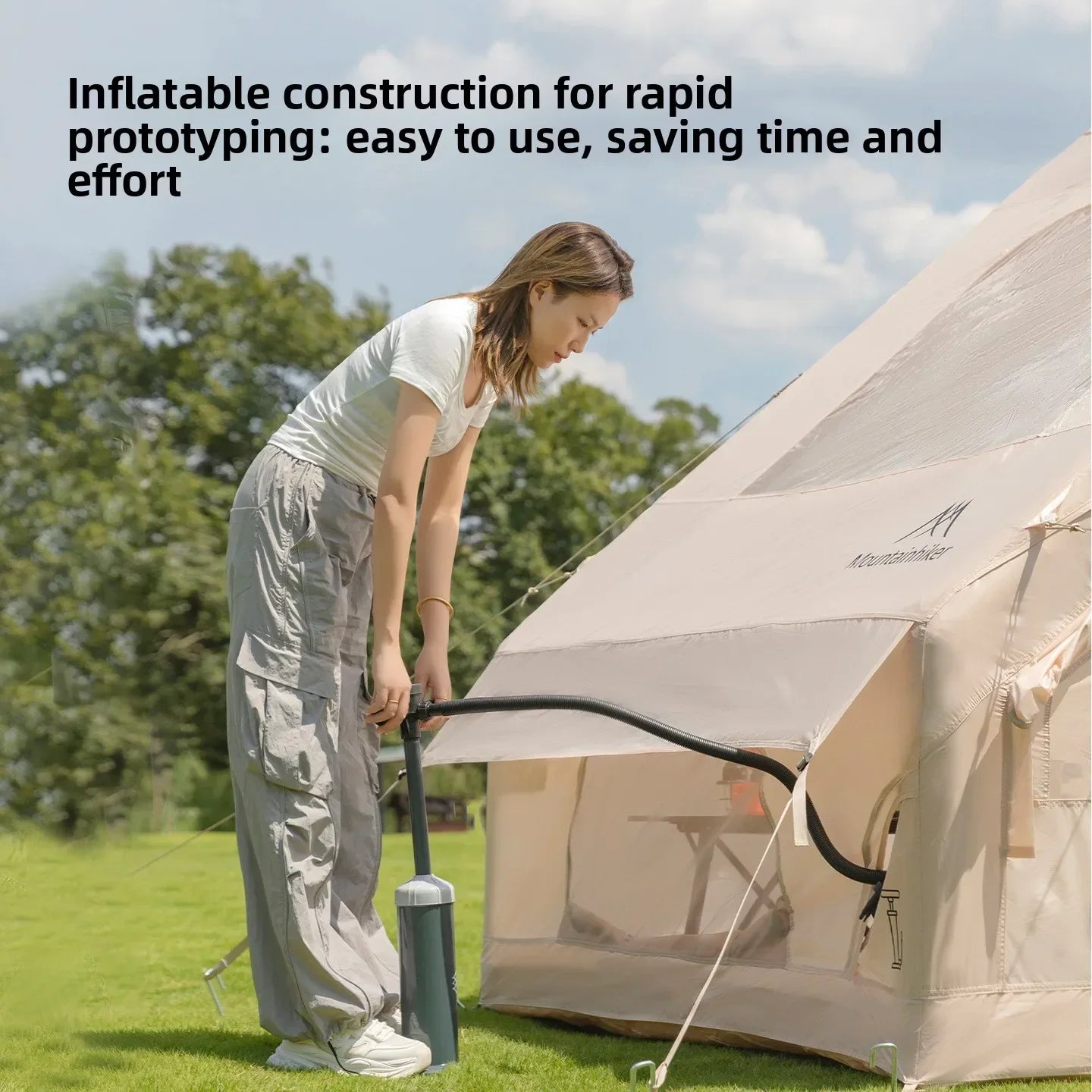 MOUNTAINHIKER 6.3㎡ Outdoor Inflatable Tent Quick Setup Camping Tent 3/4P Overnight Rainproof Picnic Large Thickened Cabin Family