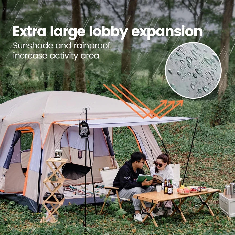 Outdoor Camping Family Tent 3-12 Person Double Layers Oversize 2 Rooms Thickened Rainproof Outdoor Family Camp Tour Equipment