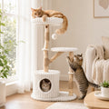 Solid Wood Cat Tree 41" with Real Branches & Cozy Bed