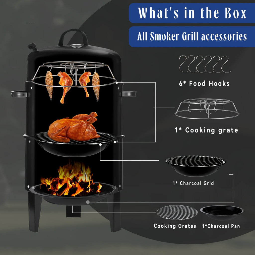 3-in-1 Charcoal Smoker Grill