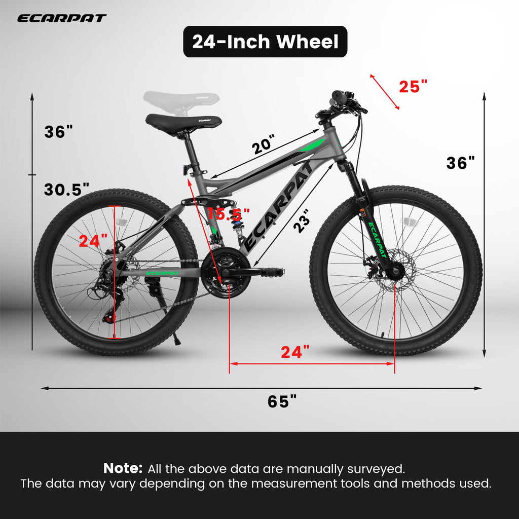 24" TrailX Adult Mountain Bike | 21-Speed Full Suspension (Gray)