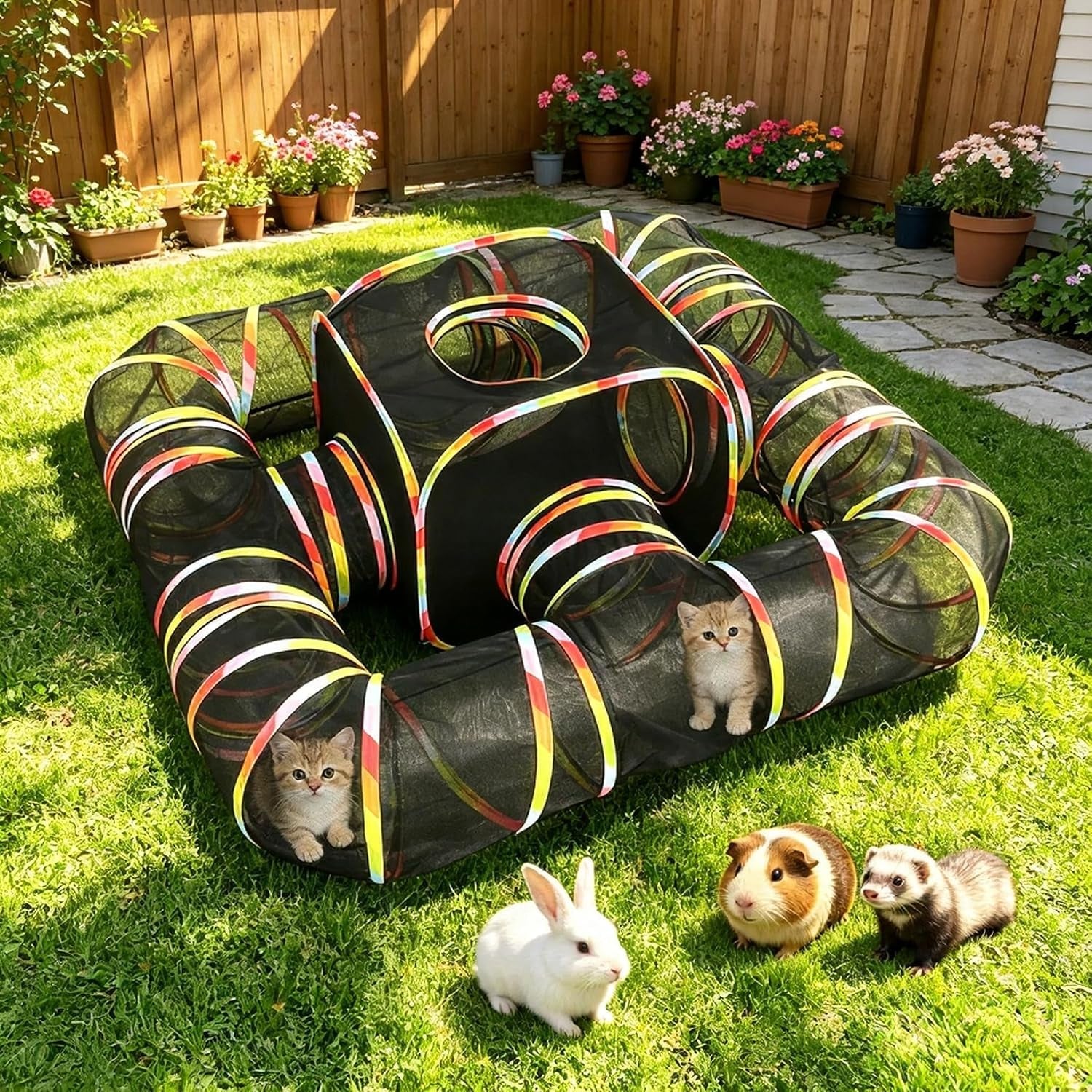 5-in-1 Outdoor Cat Enclosure with Tunnels, Portable Pop-Up Catio Playpen
