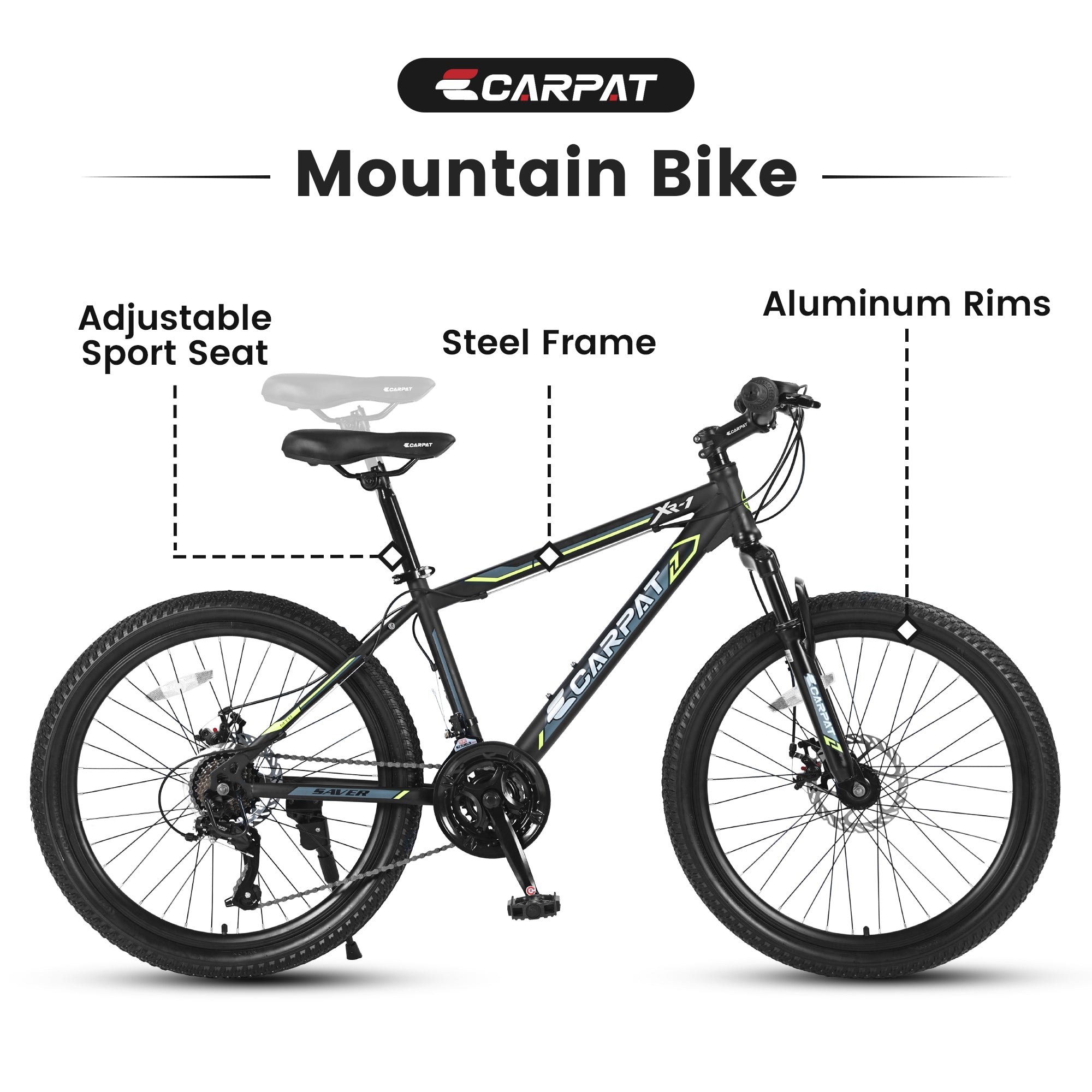 24" Kids & Youth Mountain Bike - Shimano 21-Speed, Dual Disc Brakes & Front Suspension