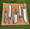 5 pieces Hand Forged D2 steel USA Flag kitchen chef knives