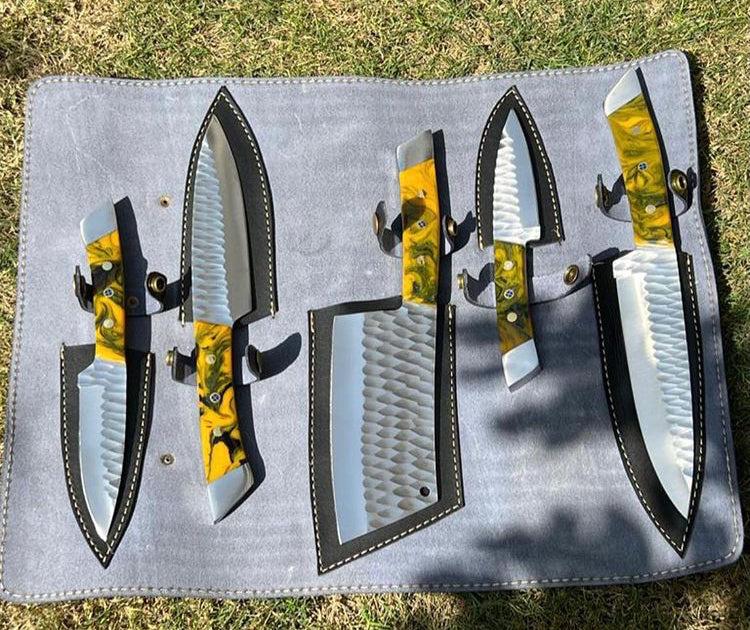 (5PCS)Hand Forged J2 steel Fixed Blade XL Kitchen set