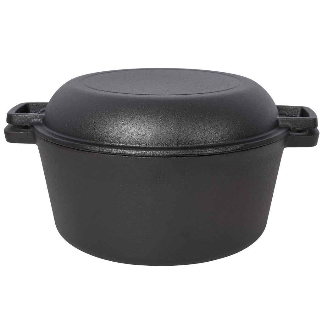 2 in 1 Pre-Seasoned Cast Iron Dutch Oven With Dual Handles.