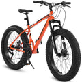 26" Elecony Fat Tire Mountain Bike (Orange) - Shimano 21-Speed, Dual Disc Brakes & Front Suspension