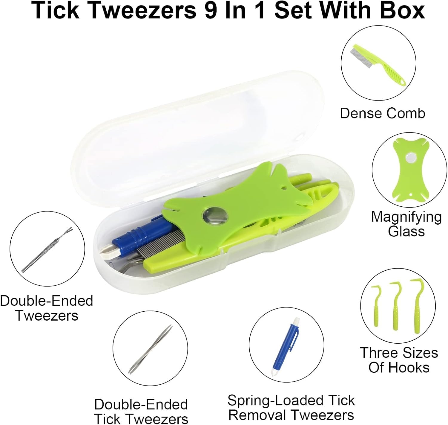 Tick Removal Tool 8 In 1 With Storage Box, Tick Tweezers, Flea Comb, Magnifying Glass, Dog Tick Remover Tool Tick Removal Kit Tick Removal Tool For Dogs Cats Pet Tick Comb
