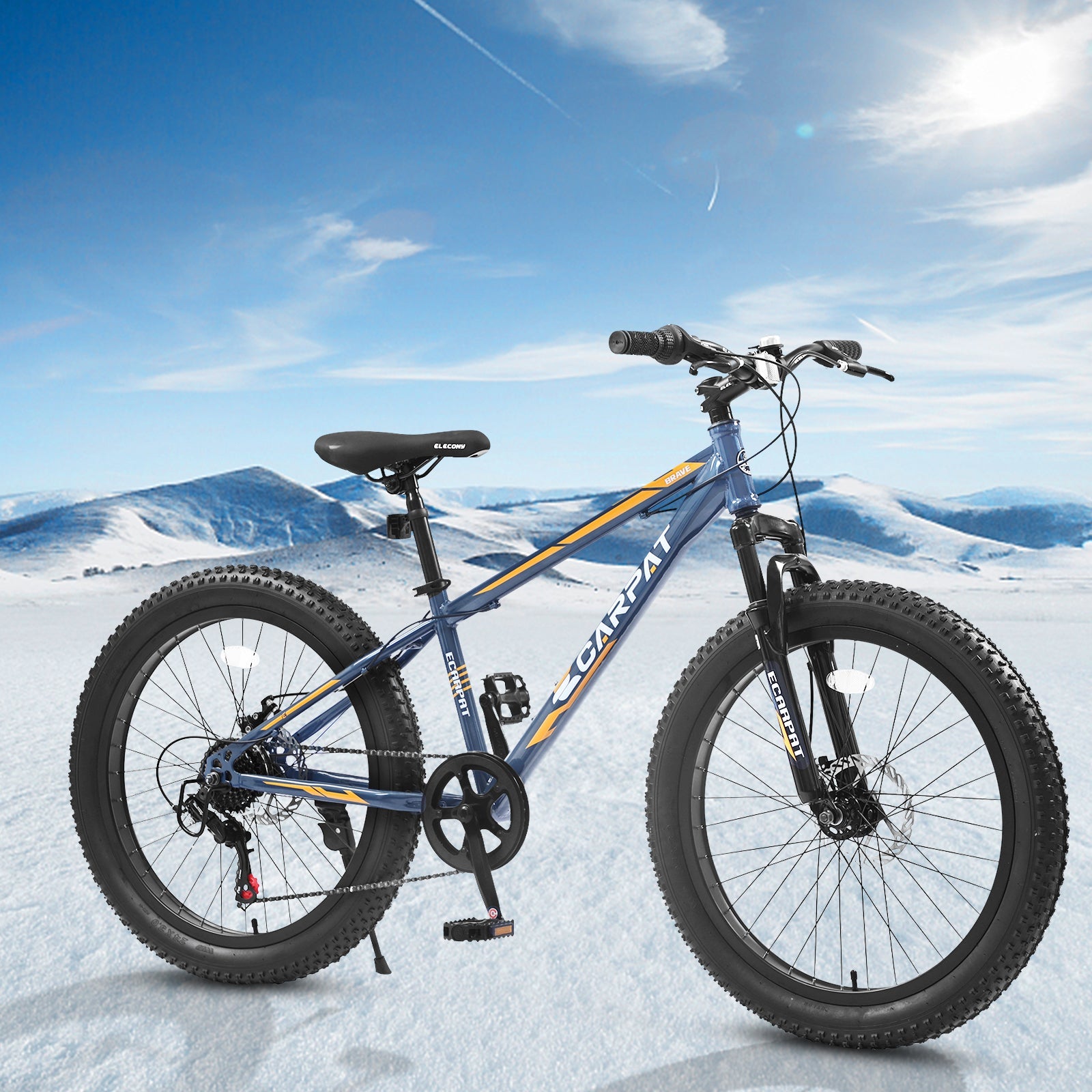 24" Elecony Youth Fat Tire Mountain Bike - Shimano 7-Speed, Dual Disc Brakes & Front Suspension