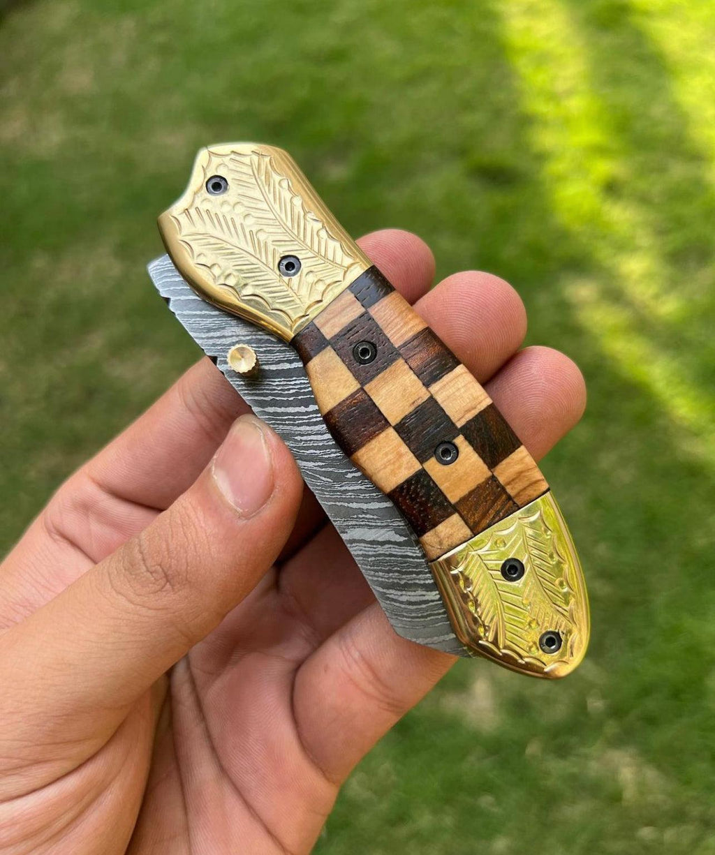 Custom Handmade Damascus steel Tanto Blade EDC Folding Pocket Knife