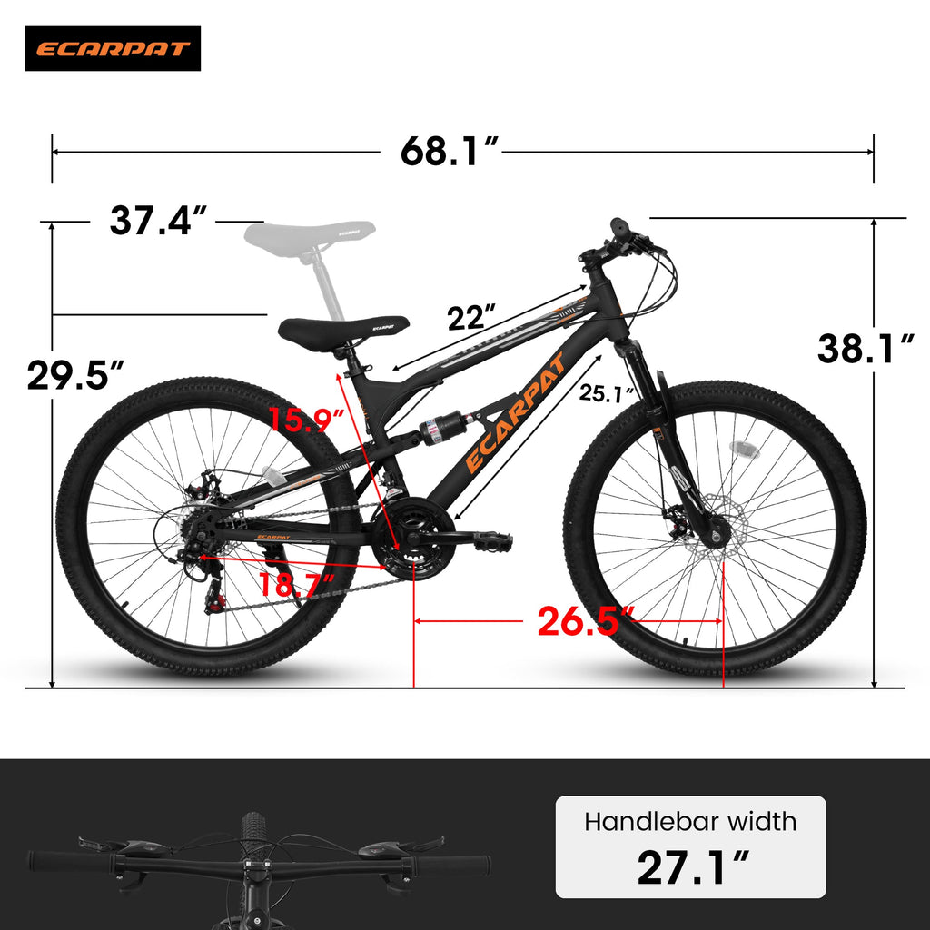 26" RidgeLine Adult Mountain Bike | 21-Speed Hardtail (Black-Orange)