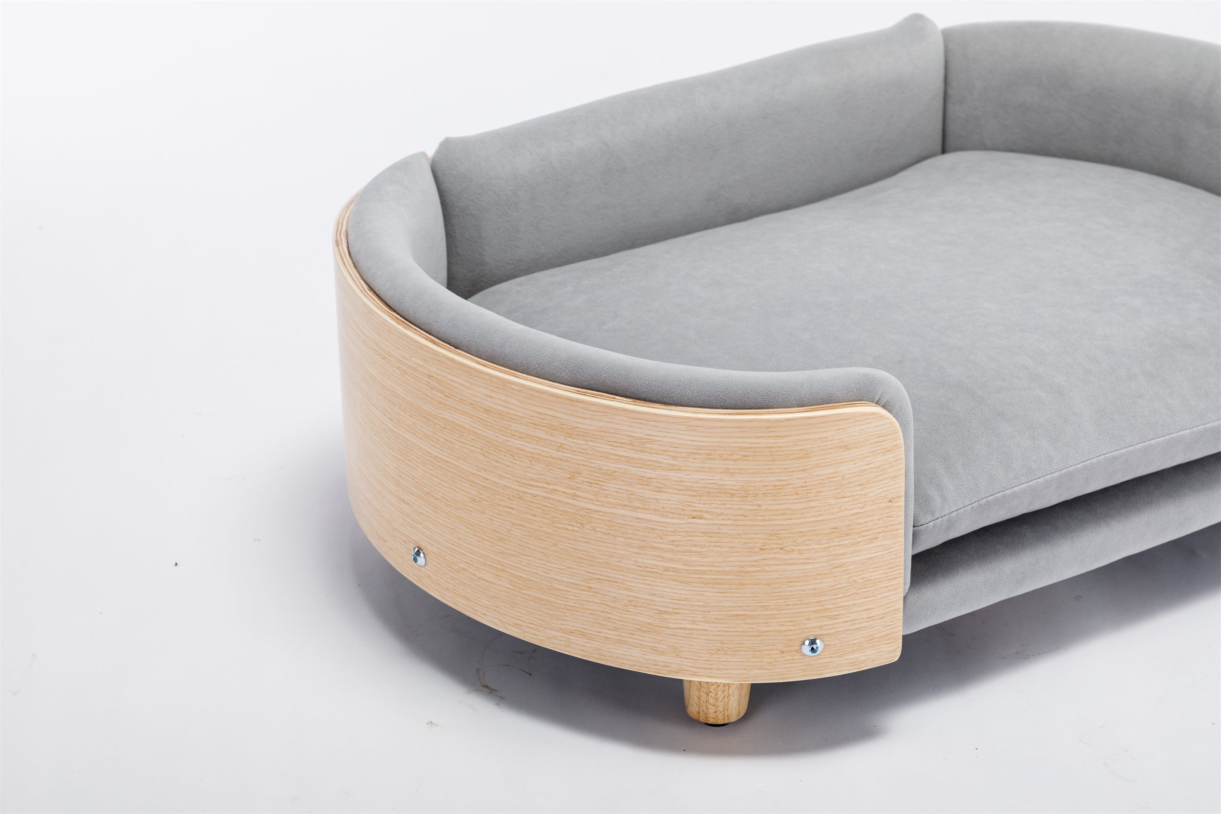 Scandinavian Style Elevated Dog Bed Sofa Velvet Cushion Mid Size Light Grey