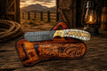 Back Belt Cowboy Castration Knife – Damascus PineCone Handle