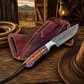 Back Belt Sheath Knife – 4" Damascus Steel Pinecone Handle