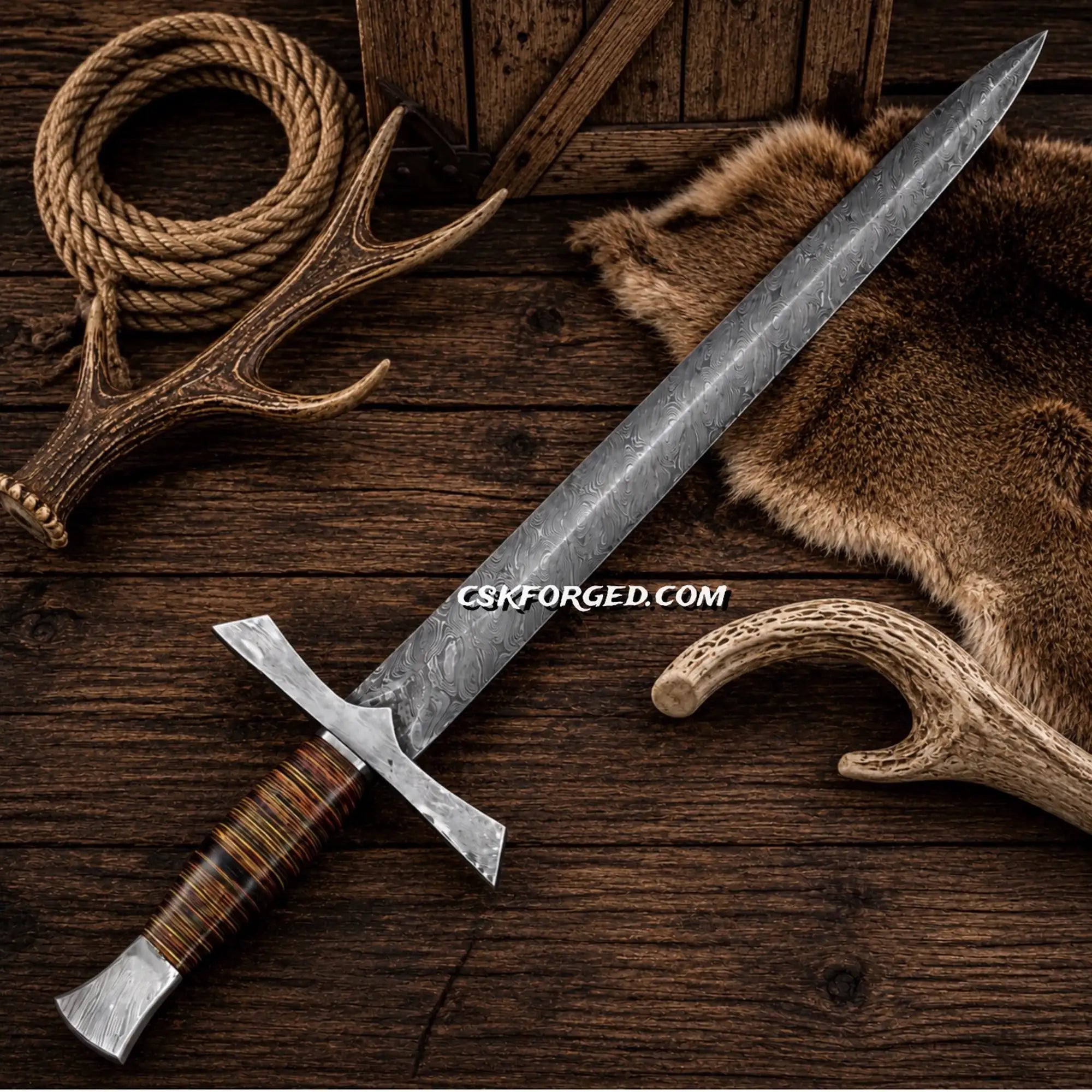 Bastard Sword – Handmade Damascus Steel Medieval Display Blade