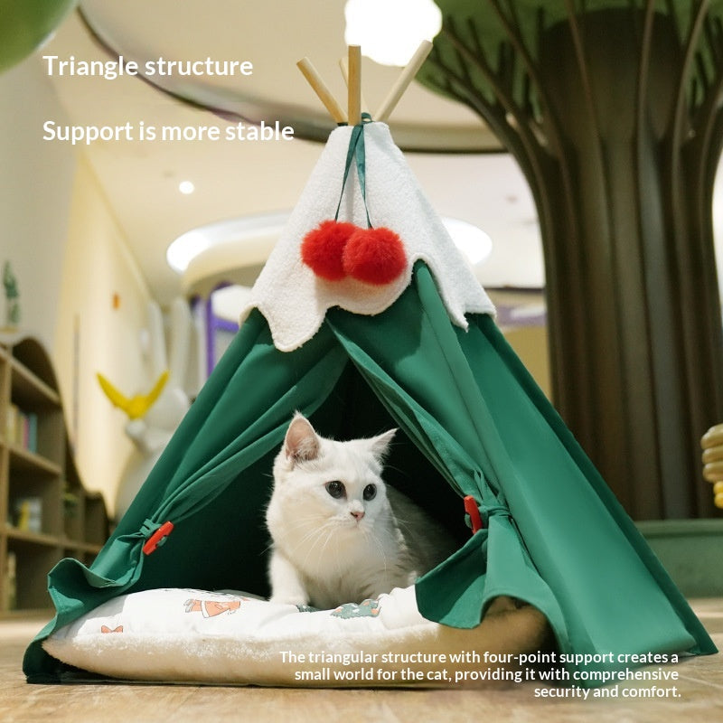 Christmas Tree Pet Bed, Thick Warm Semi-Enclosed Winter House For Cats & Dogs